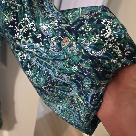 Coldwater Creek Teal Paisley Button Down Shirt - Picture 6 of 6